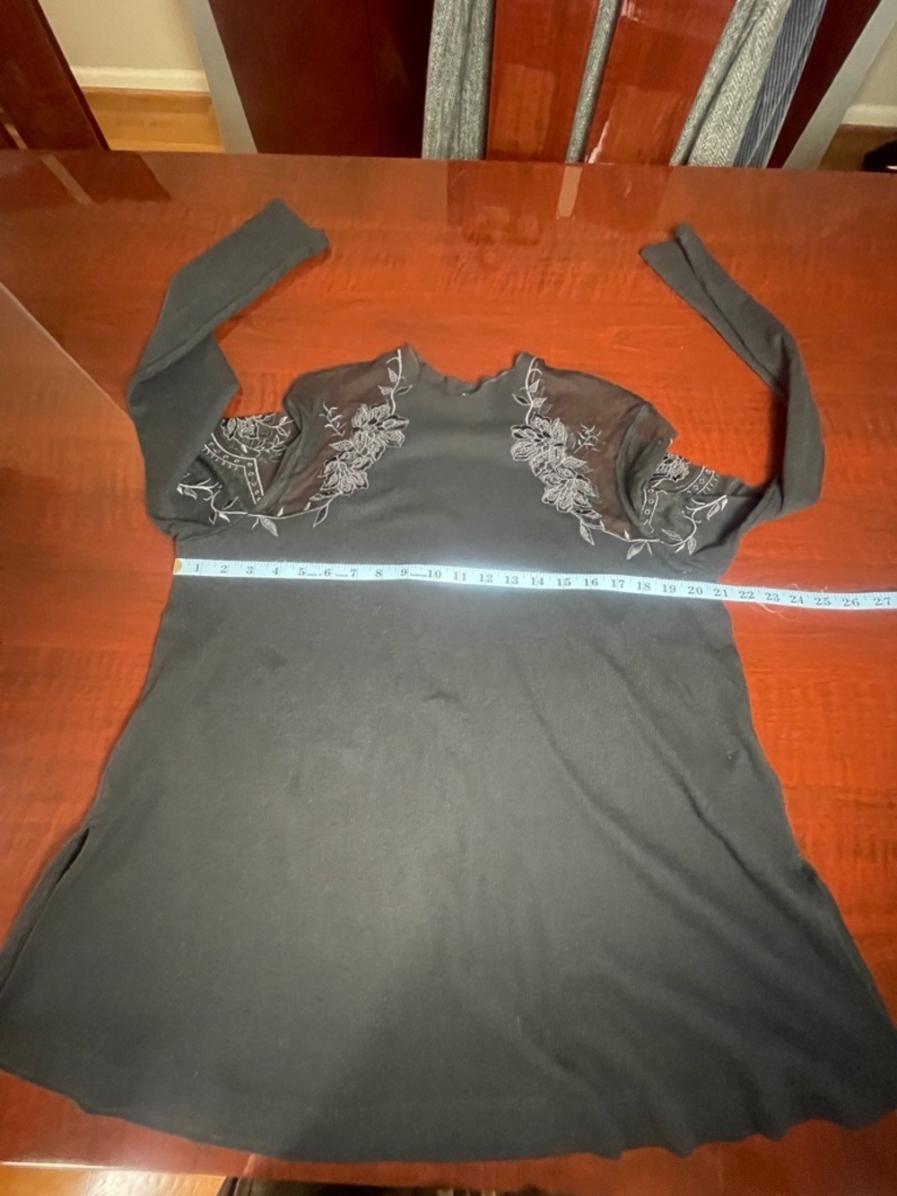 Free People Daniella Top, shoulders sheer mesh floral embroidered accents Sz L - Picture 5 of 9